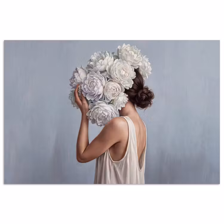 Bloemen - Vrouw - Wit poster papier klein -3d