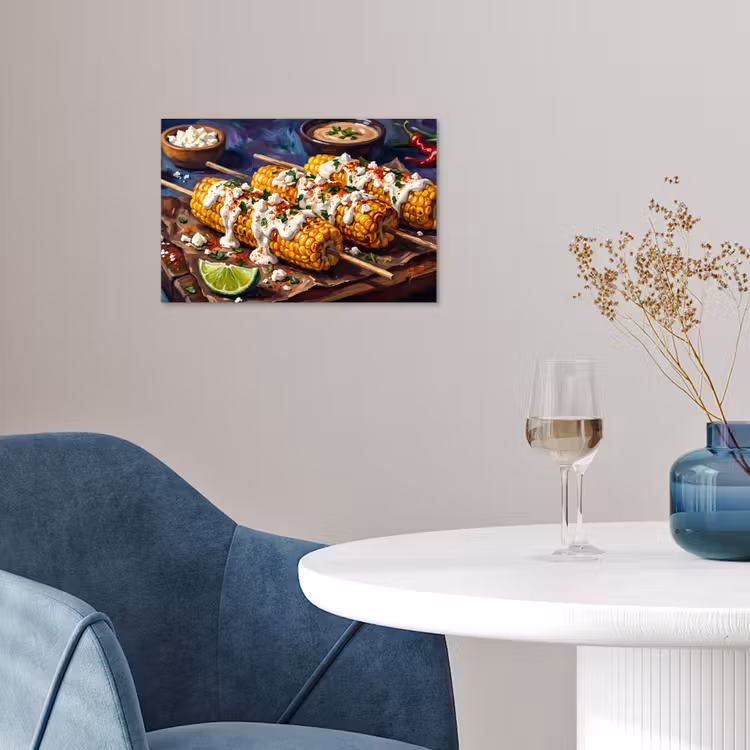 Eten - Maïs - Saus - Geschilderd - Geel poster papier klein -sfeer3