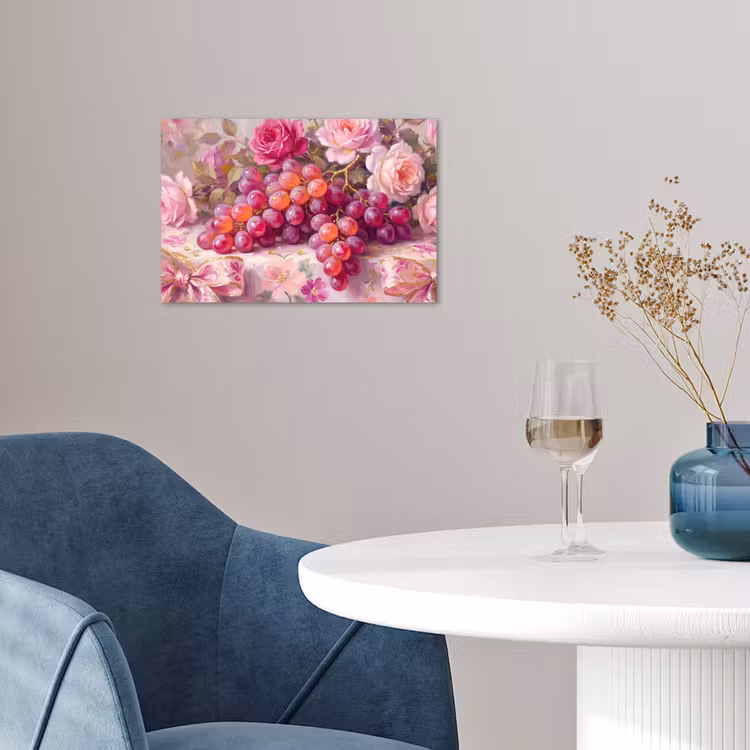 Eten - Bloemen - Stilleven - Roze - Goud poster papier klein -sfeer3