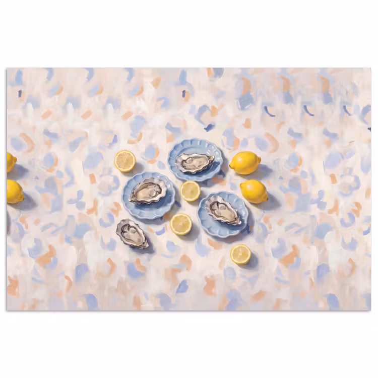 Eten - Oesters - Citroenen - Modern - Geel poster papier klein -3d
