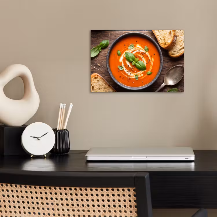 Eten - Soep - Basilicum - Rustiek - Rood poster papier klein -sfeer1