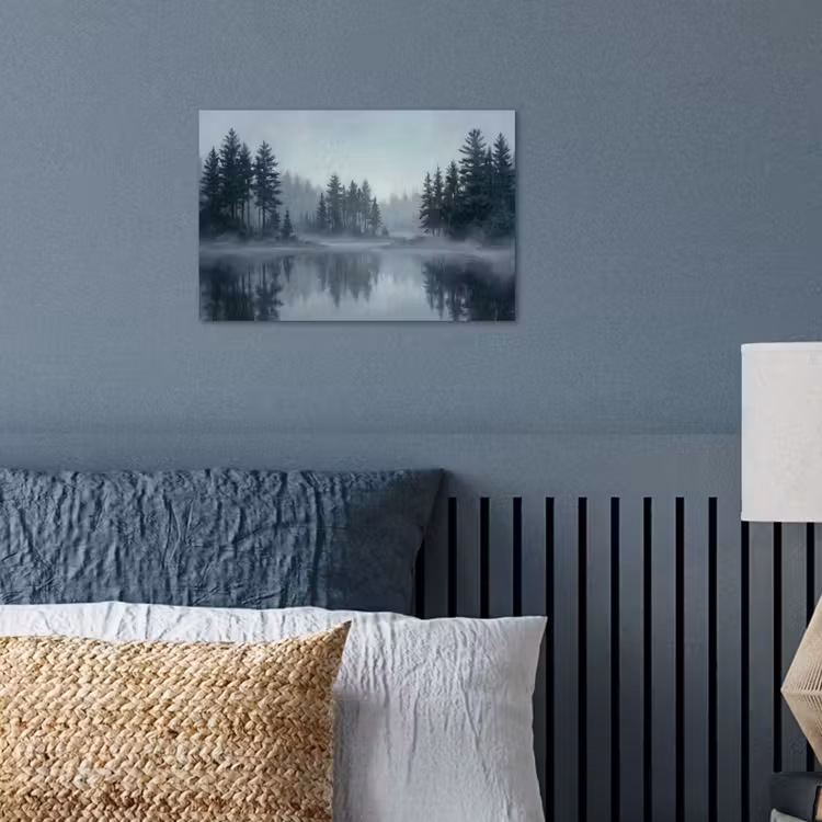 Bos - Meer - Mist - Natuur - Grijs poster papier klein -sfeer2