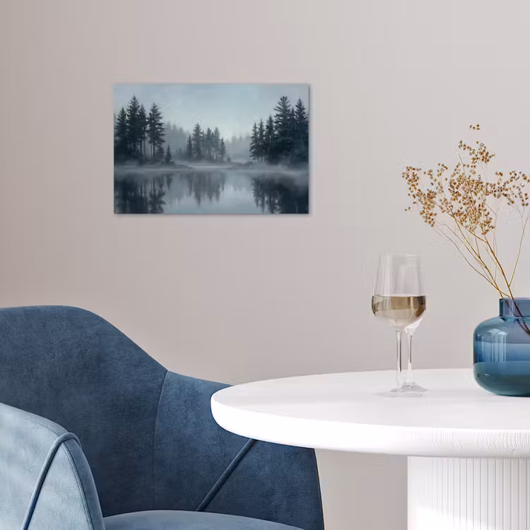 Bos - Meer - Mist - Natuur - Grijs poster papier klein -sfeer3