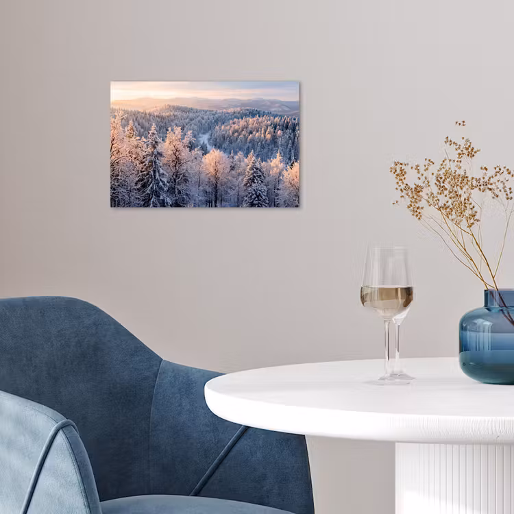 Bos - Bergen - Goud - Winter - Warm poster papier klein -sfeer3