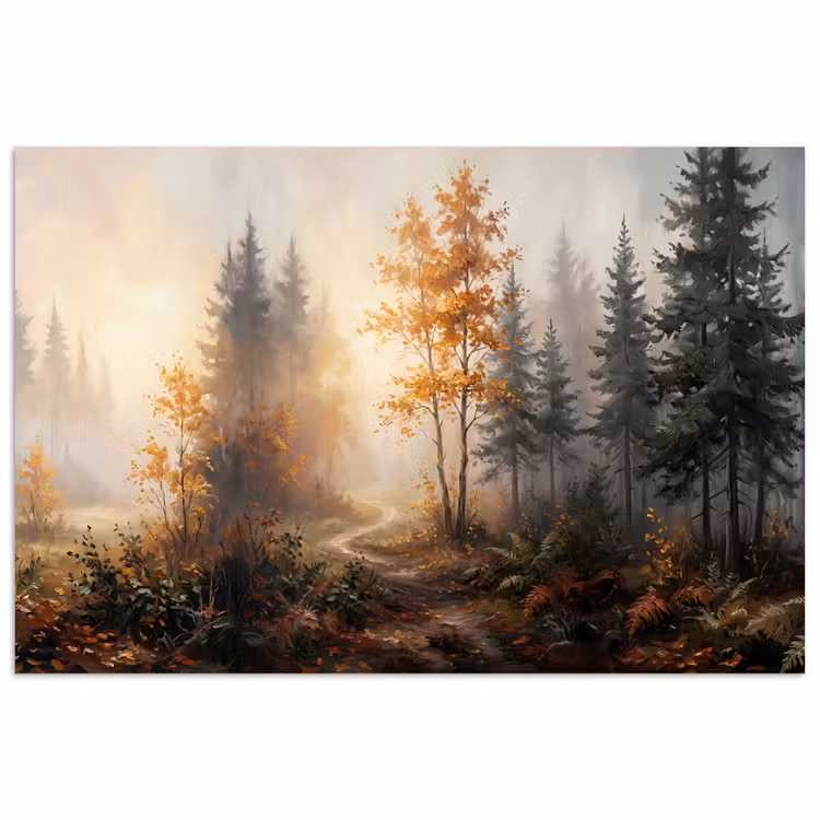 Bospad - Herfstbladeren - Natuur - Schilderachtig - Oranje poster papier klein -3d