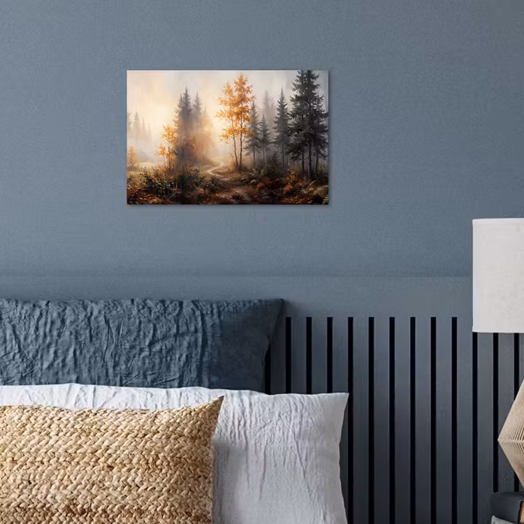 Bospad - Herfstbladeren - Natuur - Schilderachtig - Oranje poster papier klein -sfeer2
