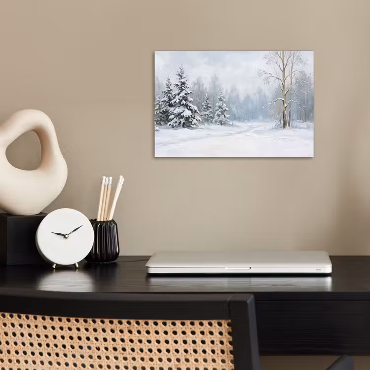 Bospad - Dennen - Sneeuw - Winter - Rustgevend poster papier klein -sfeer1