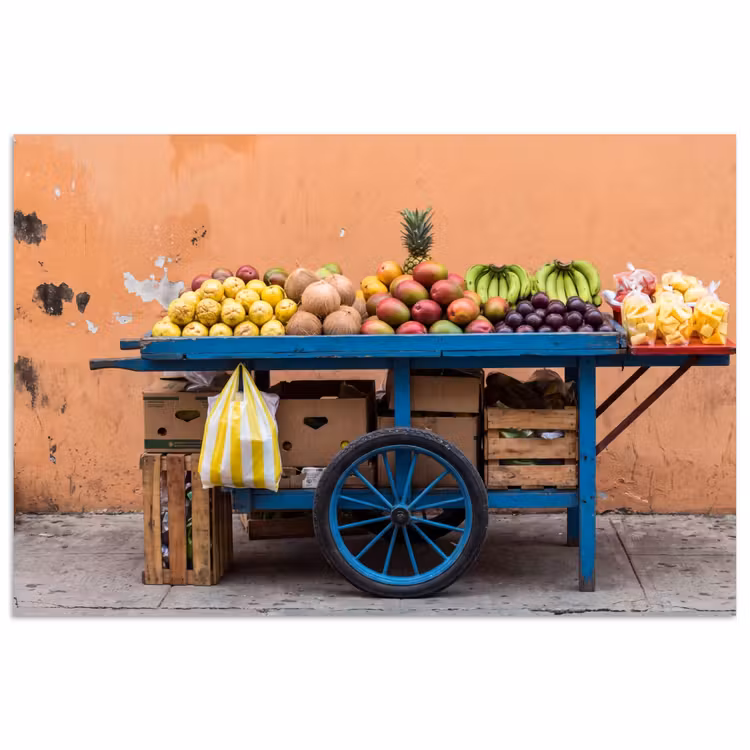 Poster - Fruit - Cart - Street - Fruit - Kar - Straat poster papier klein