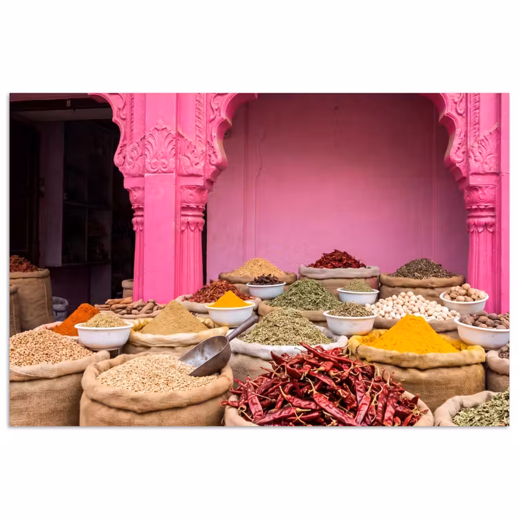 Poster - Herbs - Market - Pink - Kruiden - Markt - Roze poster papier klein