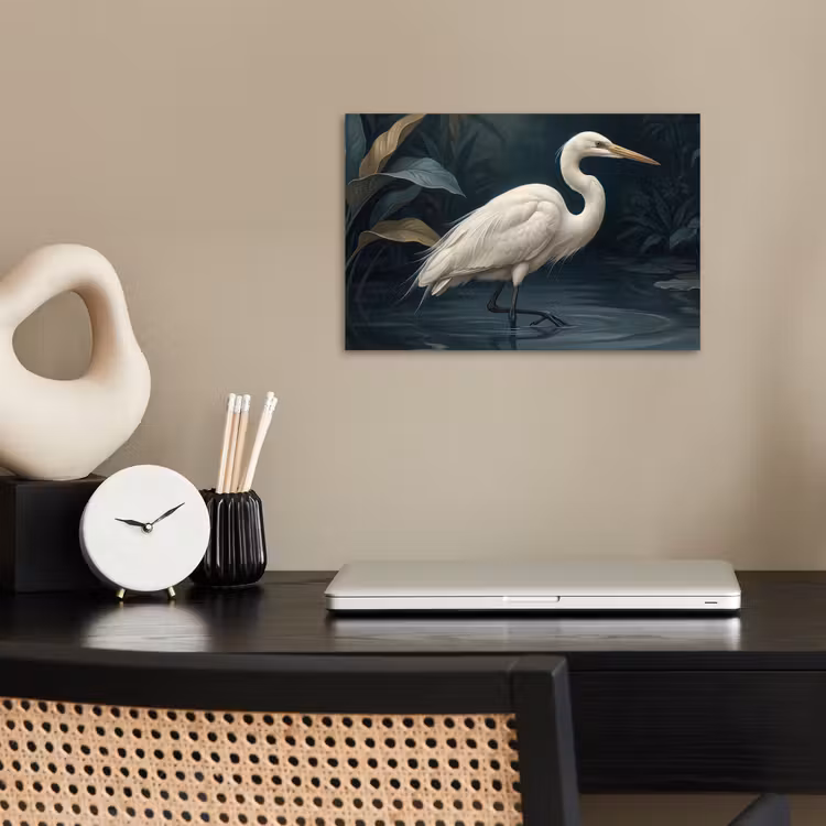Reiger - Water - Natuur - Modern - Wit poster papier klein -sfeer1