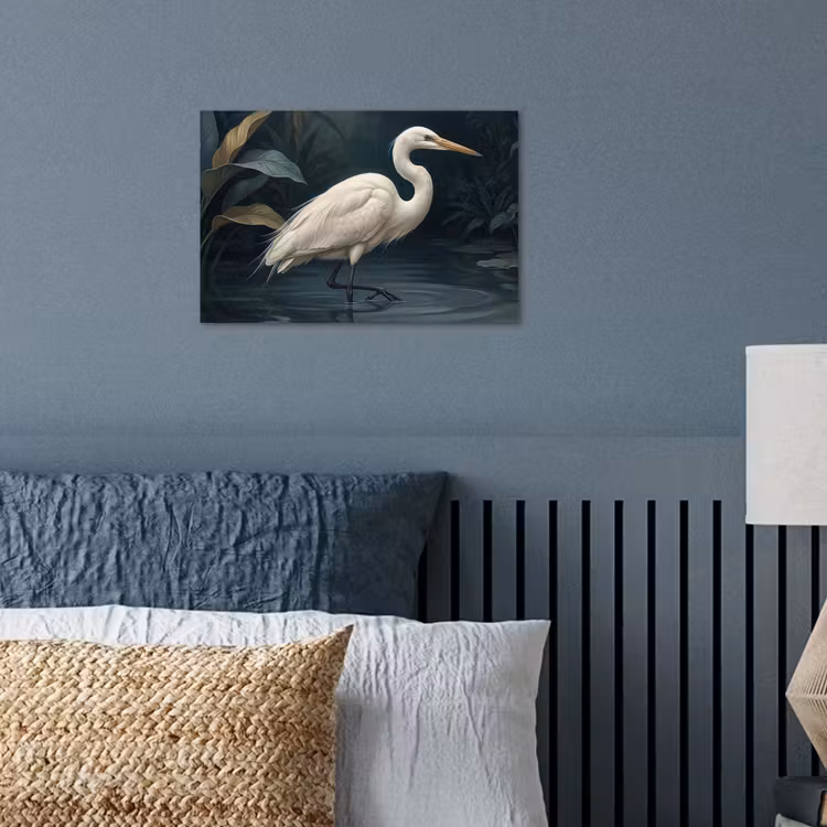 Reiger - Water - Natuur - Modern - Wit poster papier klein -sfeer2