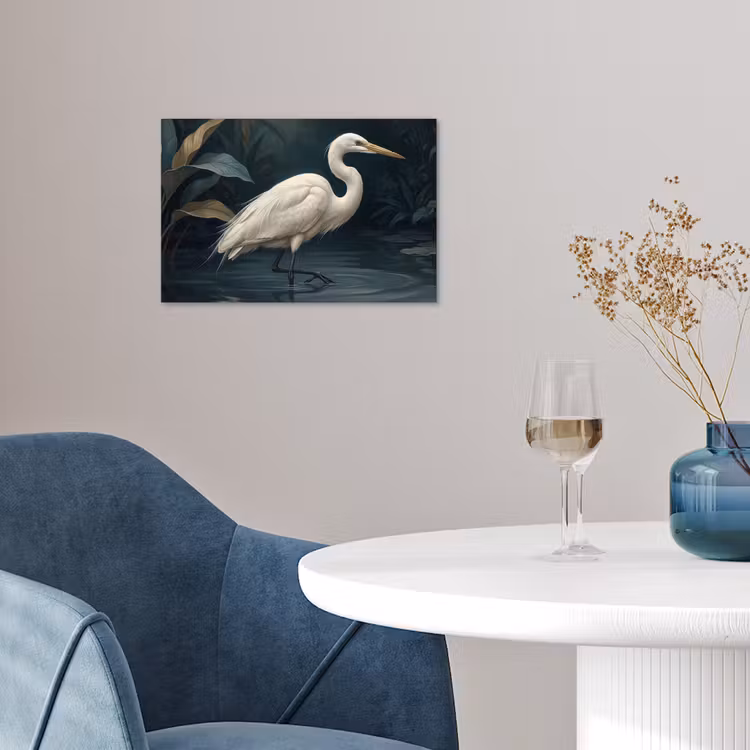 Reiger - Water - Natuur - Modern - Wit poster papier klein -sfeer3
