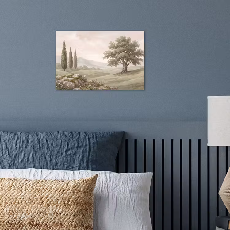 Heuvellandschap - Bomen - Natuur - Groen poster papier klein -sfeer2