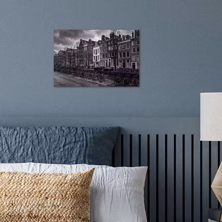 Huis - Gracht - Amsterdam - Architectuur - Zwart-wit poster papier klein -sfeer2