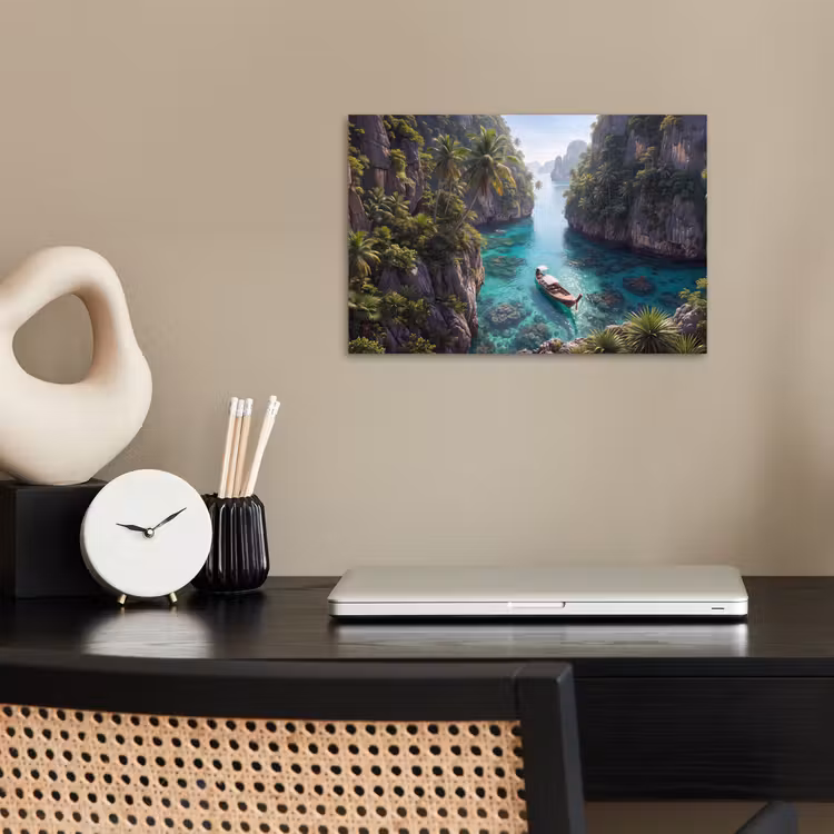 Eiland - Tropisch - Water - Palmbomen - Natuur poster papier klein -sfeer1