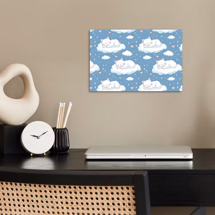 Kitten - Wolken - Blauw poster papier klein 62 -sfeer1