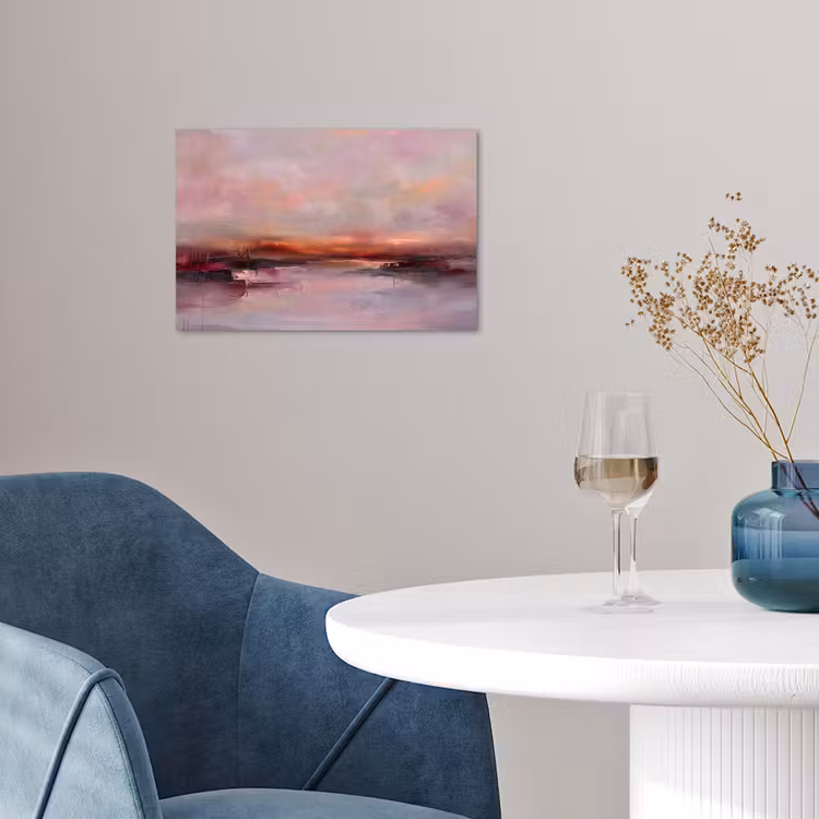 Landschap - Zonsondergang - Abstract - Modern - Roze poster papier klein -sfeer3