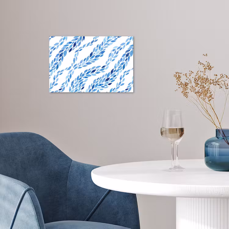 Bladeren - Aquarel - Patroon - Modern - Blauw poster papier klein -sfeer3