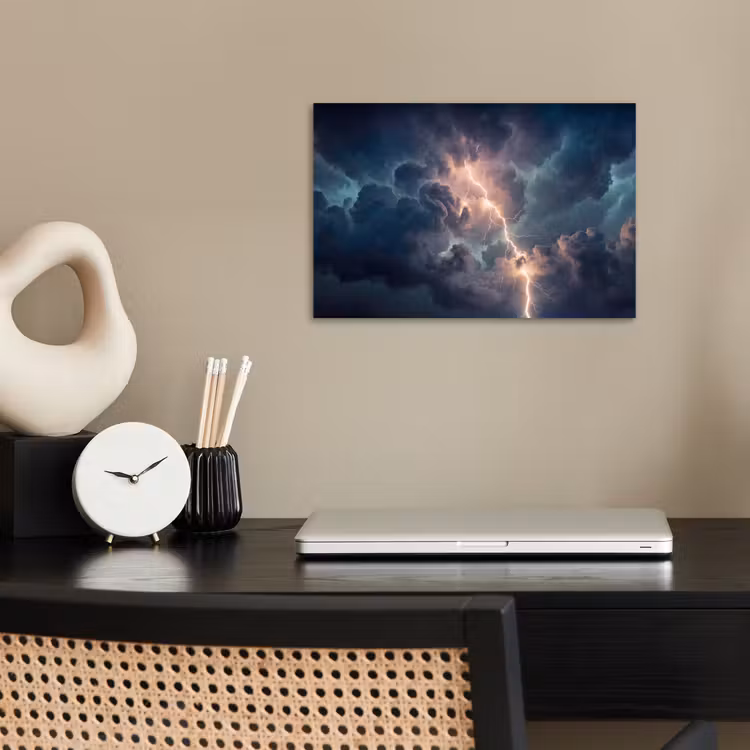 Bliksem - Storm - Natuur - Donker poster papier klein -sfeer1