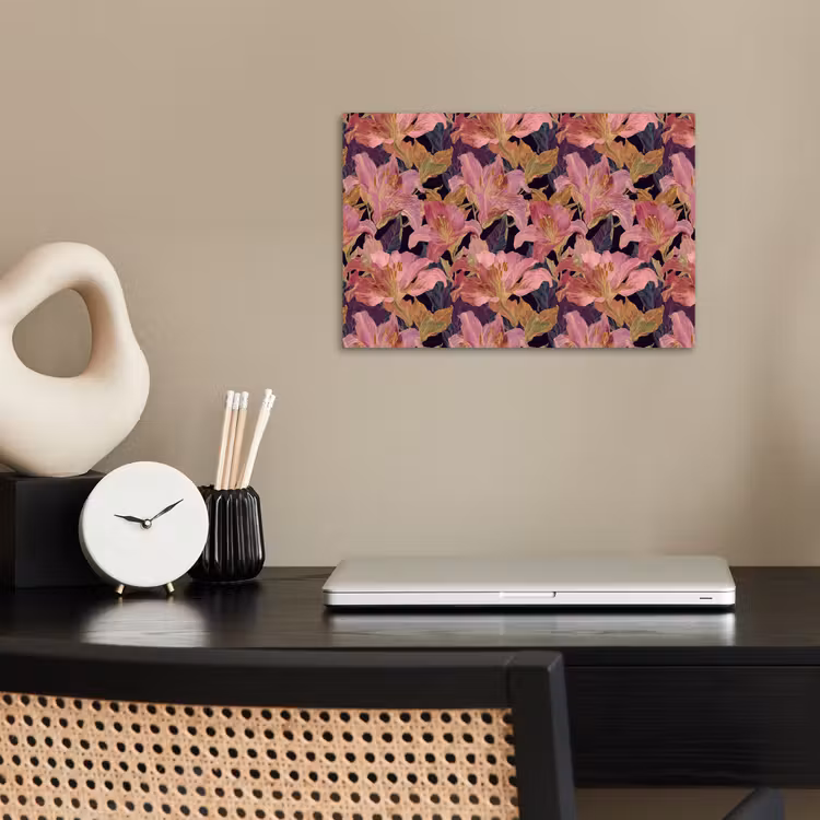 Lelies - Patroon - Roze - Goud poster papier klein 62 -sfeer1