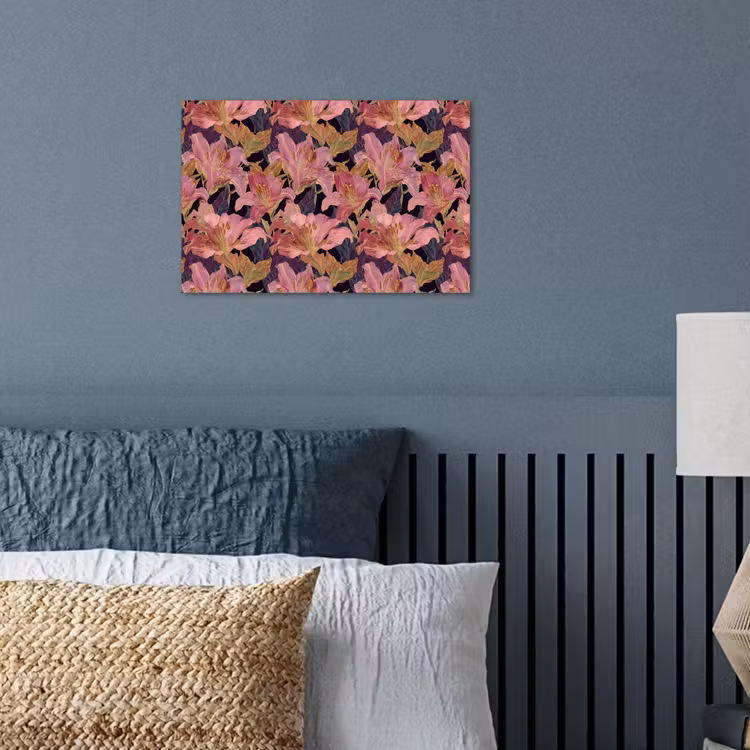 Lelies - Patroon - Roze - Goud poster papier klein 62 -sfeer2