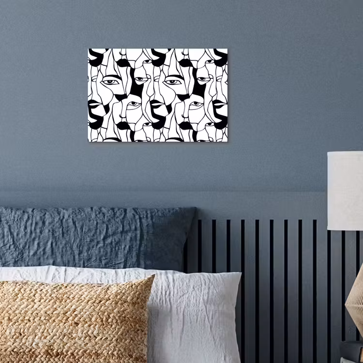 Lijnen - Gezichten - Zwart - Wit poster papier klein 62 -sfeer2