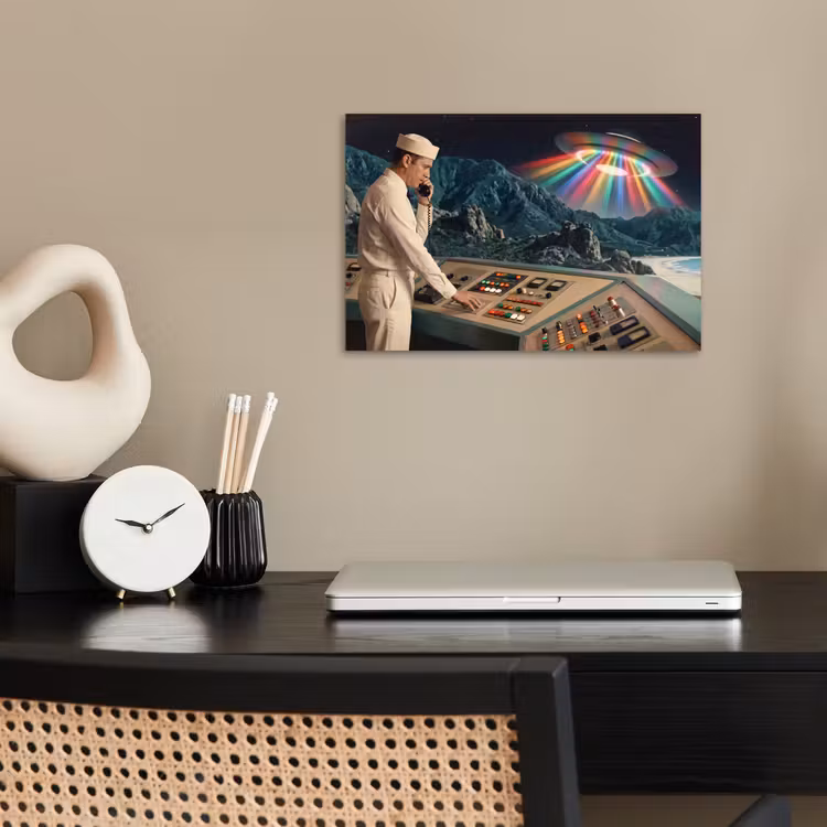 Poster - Man - Control Room - Beach - Man - Controlekamer - Strand poster papier klein