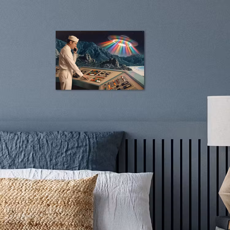 Poster - Man - Control Room - Beach - Man - Controlekamer - Strand poster papier klein
