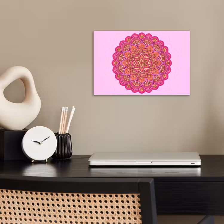 Mandala - Cirkel - Spiritueel - Oosters - Roze poster papier klein -sfeer1
