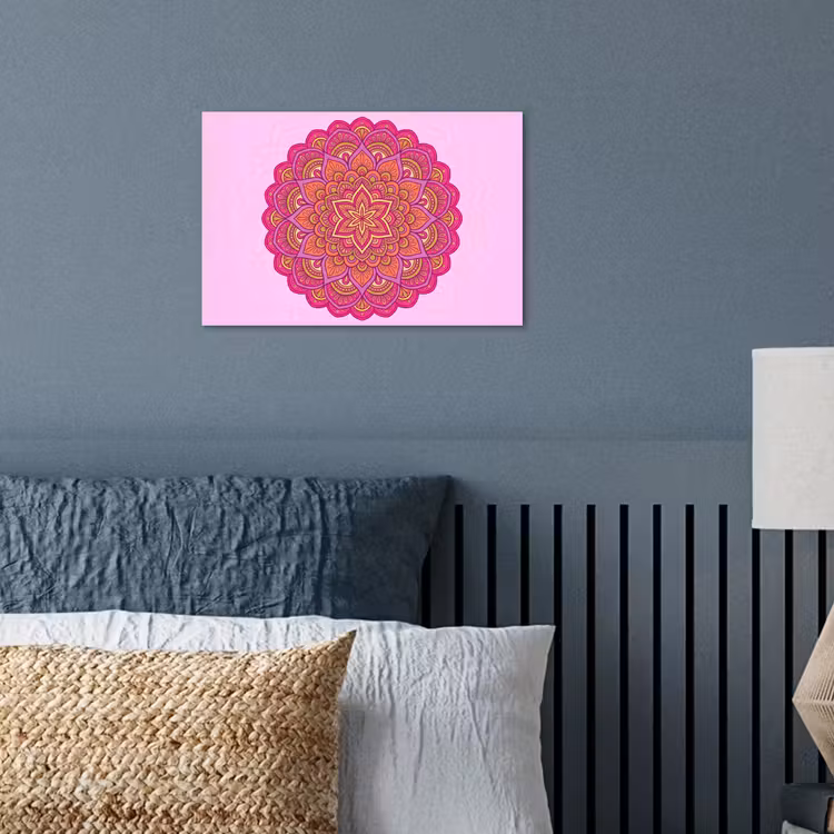 Mandala - Cirkel - Spiritueel - Oosters - Roze poster papier klein -sfeer2