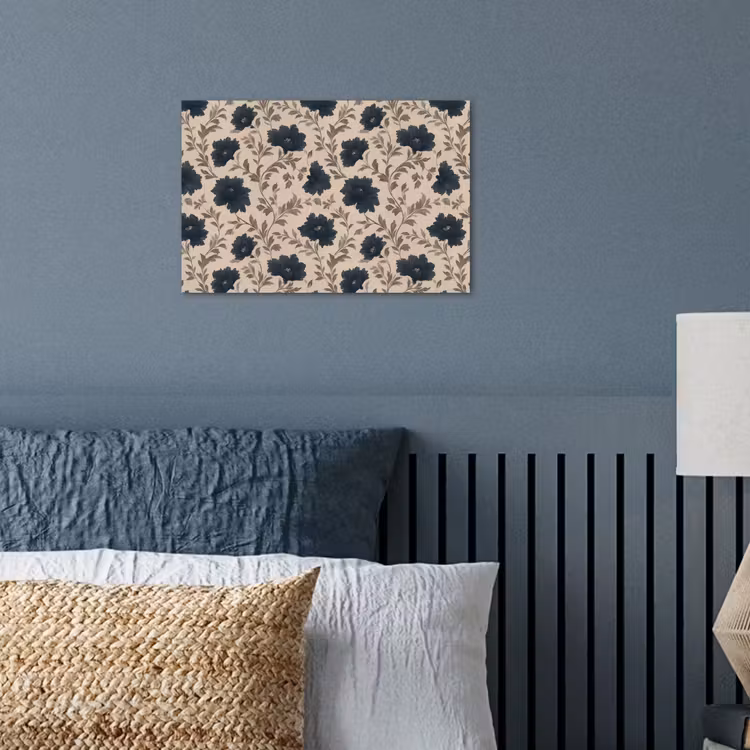 Motief - Bloemen - Zwart - Beige poster papier klein 62 -sfeer2