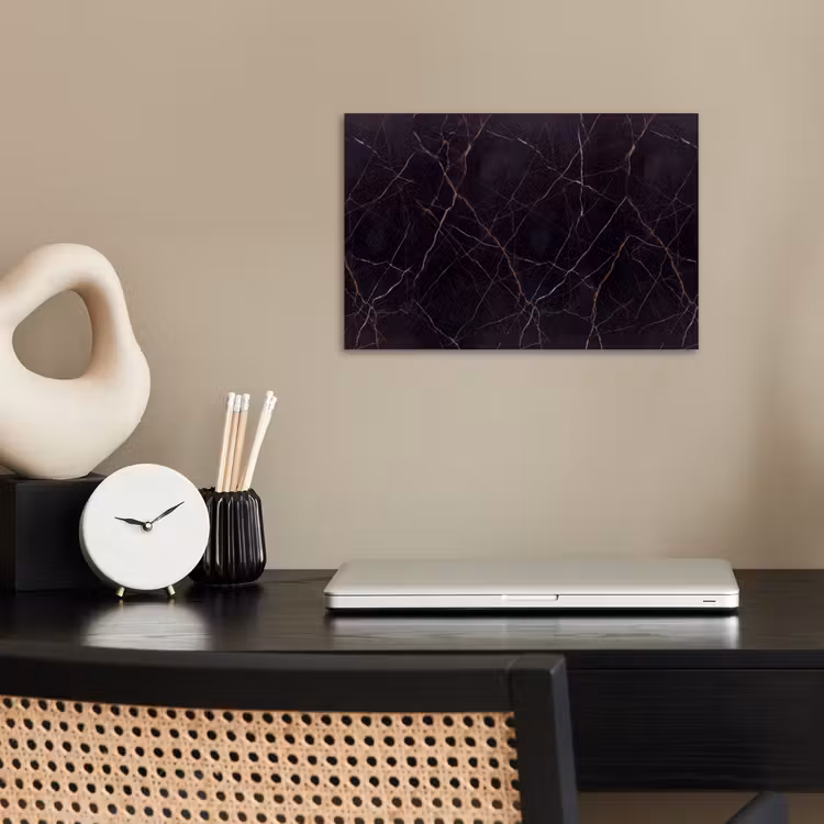 Natuursteen - Marmerpatroon - Abstract - Modern - Zwart - Goud poster papier klein -sfeer1