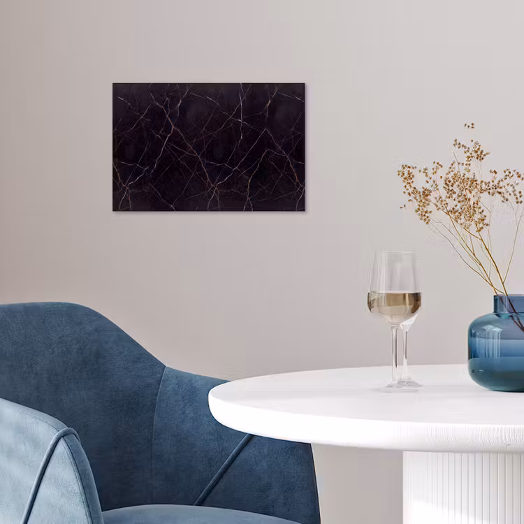 Natuursteen - Marmerpatroon - Abstract - Modern - Zwart - Goud poster papier klein -sfeer3