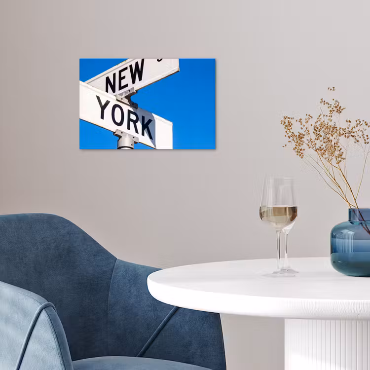 New York - Straatbord - Stad - Urban - Blauw poster papier klein -sfeer3