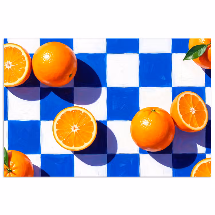 Poster - Orange - Checkered - Food - Sinaasappel - Geruit - Eten poster papier klein