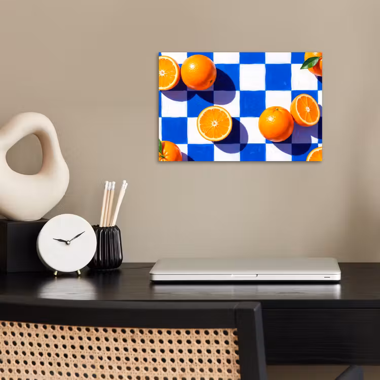 Poster - Orange - Checkered - Food - Sinaasappel - Geruit - Eten poster papier klein