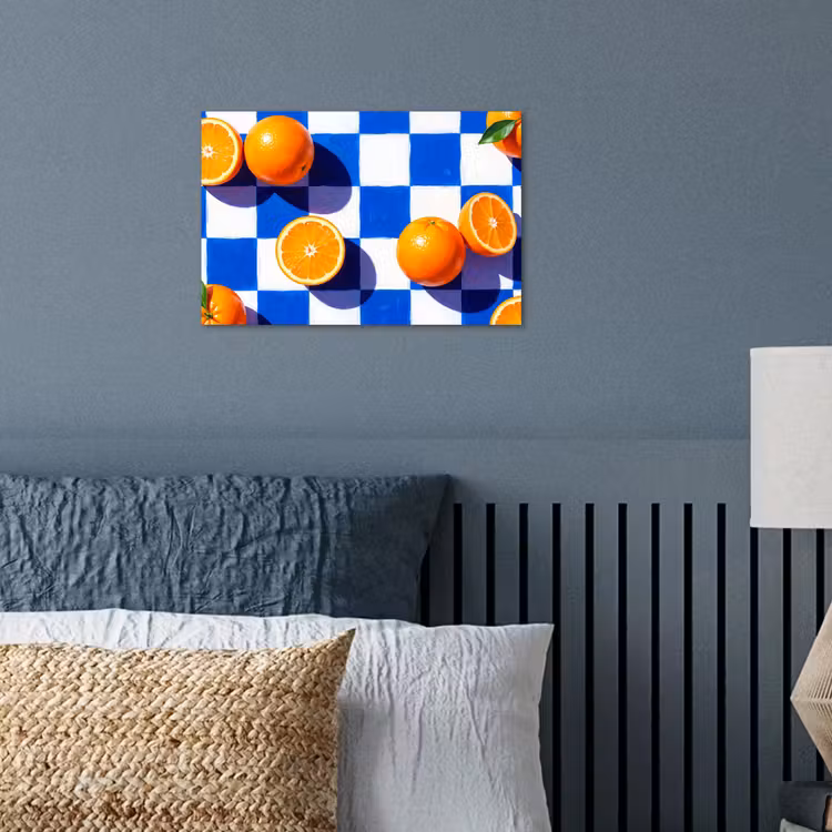 Poster - Orange - Checkered - Food - Sinaasappel - Geruit - Eten poster papier klein