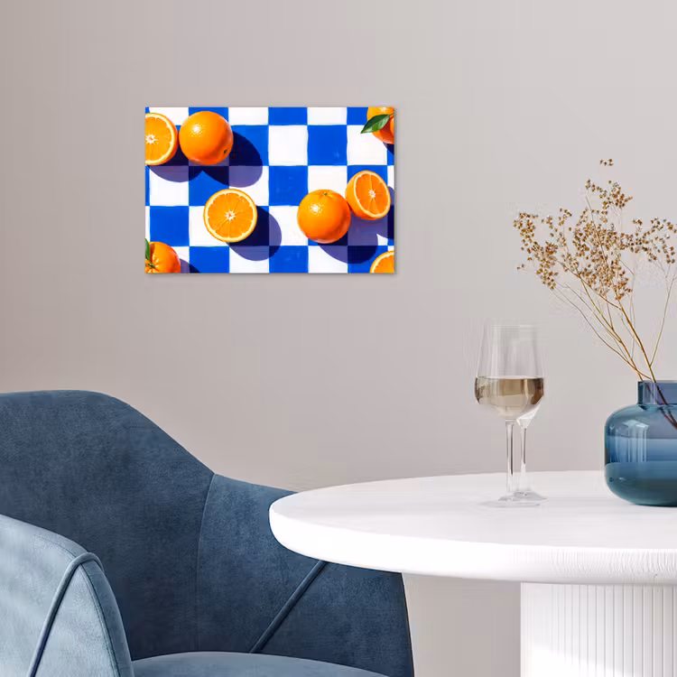 Poster - Orange - Checkered - Food - Sinaasappel - Geruit - Eten poster papier klein