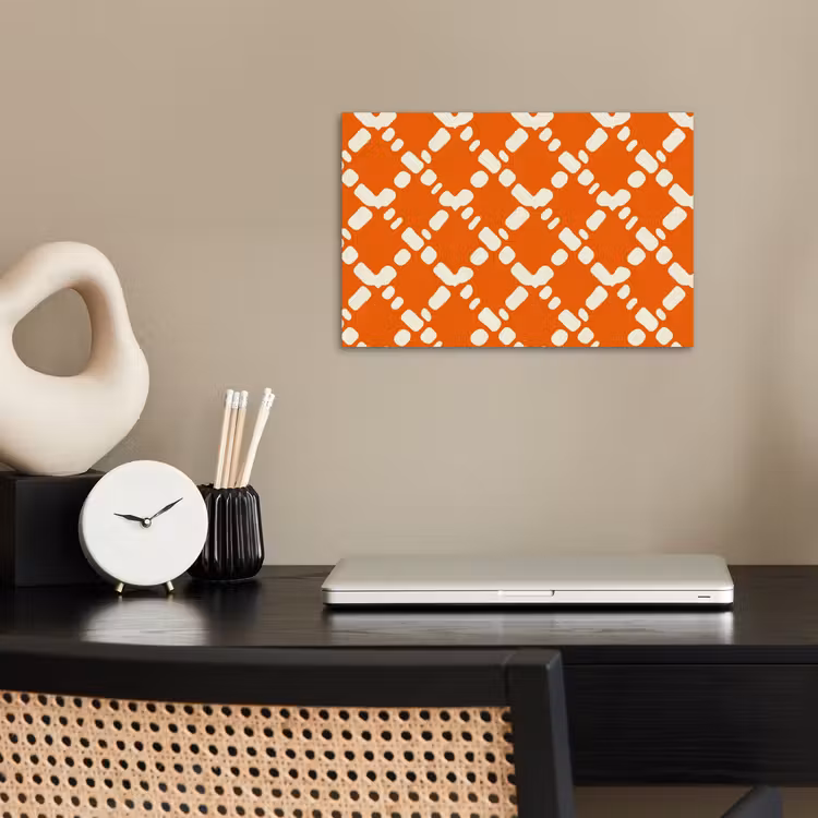 Oranje - Ruitpatroon - Wit poster papier klein 62 -sfeer1