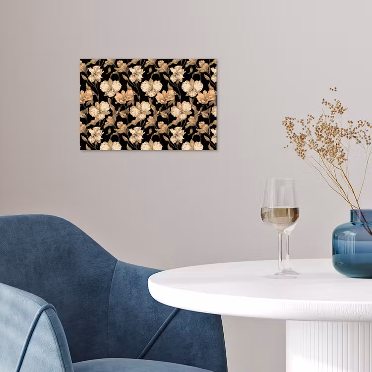 Orchideeën - Lijntekening - Patroon - Beige - Zwart poster papier klein 62 -sfeer3