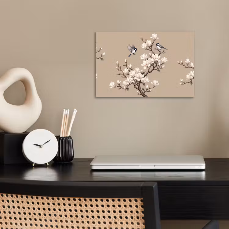 Oosters - Vogels - Beige poster papier klein -sfeer1