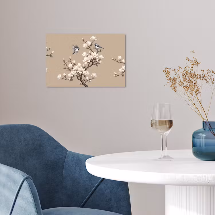 Oosters - Vogels - Beige poster papier klein -sfeer3