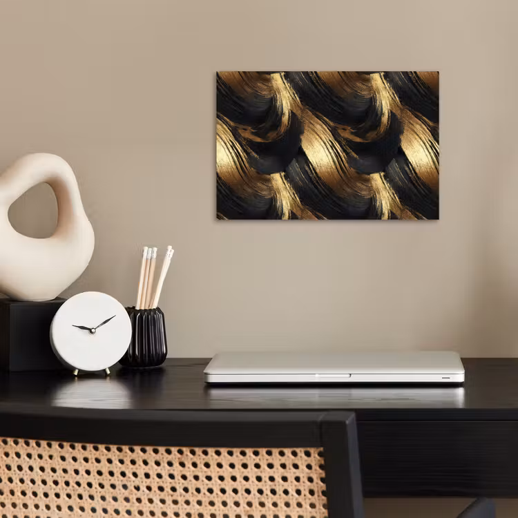 Verfstreken - Abstract - Goud - Zwart poster papier klein 62 -sfeer1