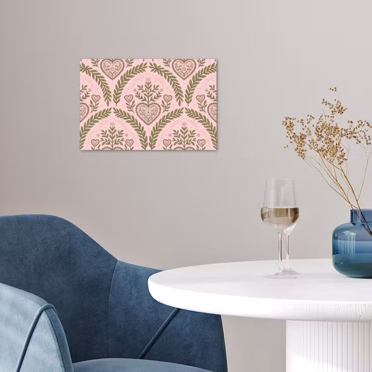 Patroon - Hart - Bloemen - Folkloristisch - Roze poster papier klein -sfeer3