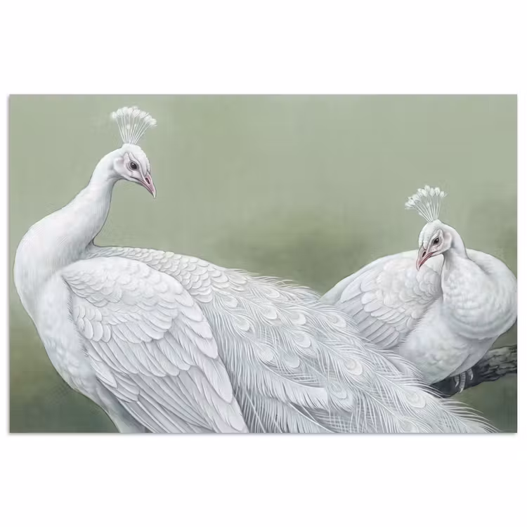 Pauwen - Wit - Natuur - Groen poster papier klein -3d