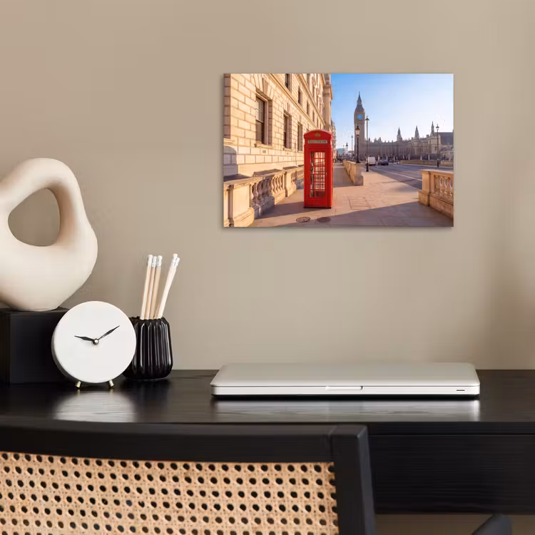 Telefooncel - Rood - Londen - Stad - Architectuur poster papier klein -sfeer1
