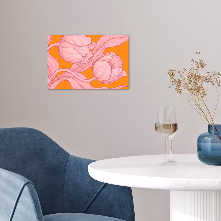 Poster - Pink Flowers - Modern - Roze bloemen - Modern poster papier klein