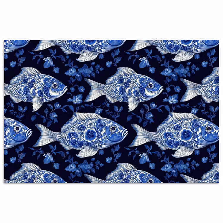 Vissen - Bloemen - Blauw poster papier klein 62 -3d
