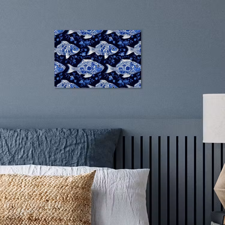 Vissen - Bloemen - Blauw poster papier klein 62 -sfeer2