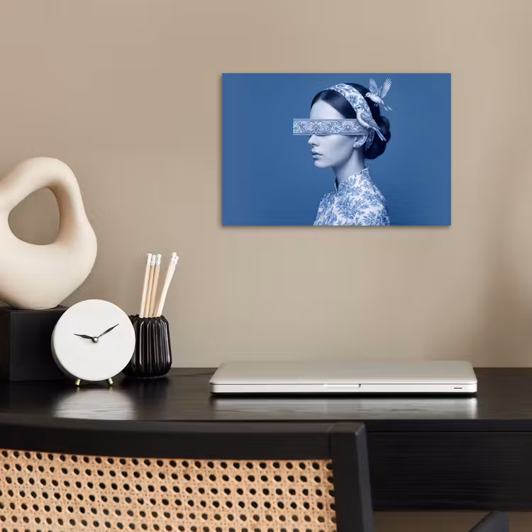 Portret - Klassiek - Wit - Blauw poster papier klein -sfeer1